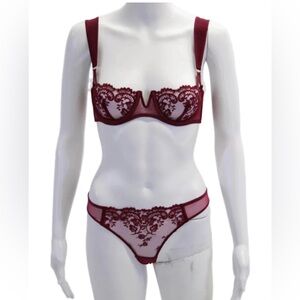 Kiki De Montparnasse Lace Burgundy Lingerie Set XS 34B